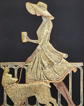 WOMAN WALKING DOG 3D WALL SCULPTURE