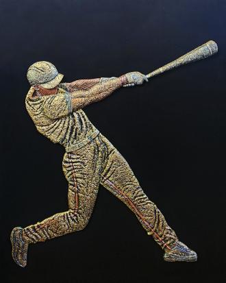 HOME RUN HIT 3D BASEBALL PLAYER WALL SCULPTURE ART
