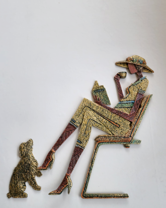 CALM COMPANIONS - WOMAN, DOG & BOOK 3D WALL SCULPTURE ART II