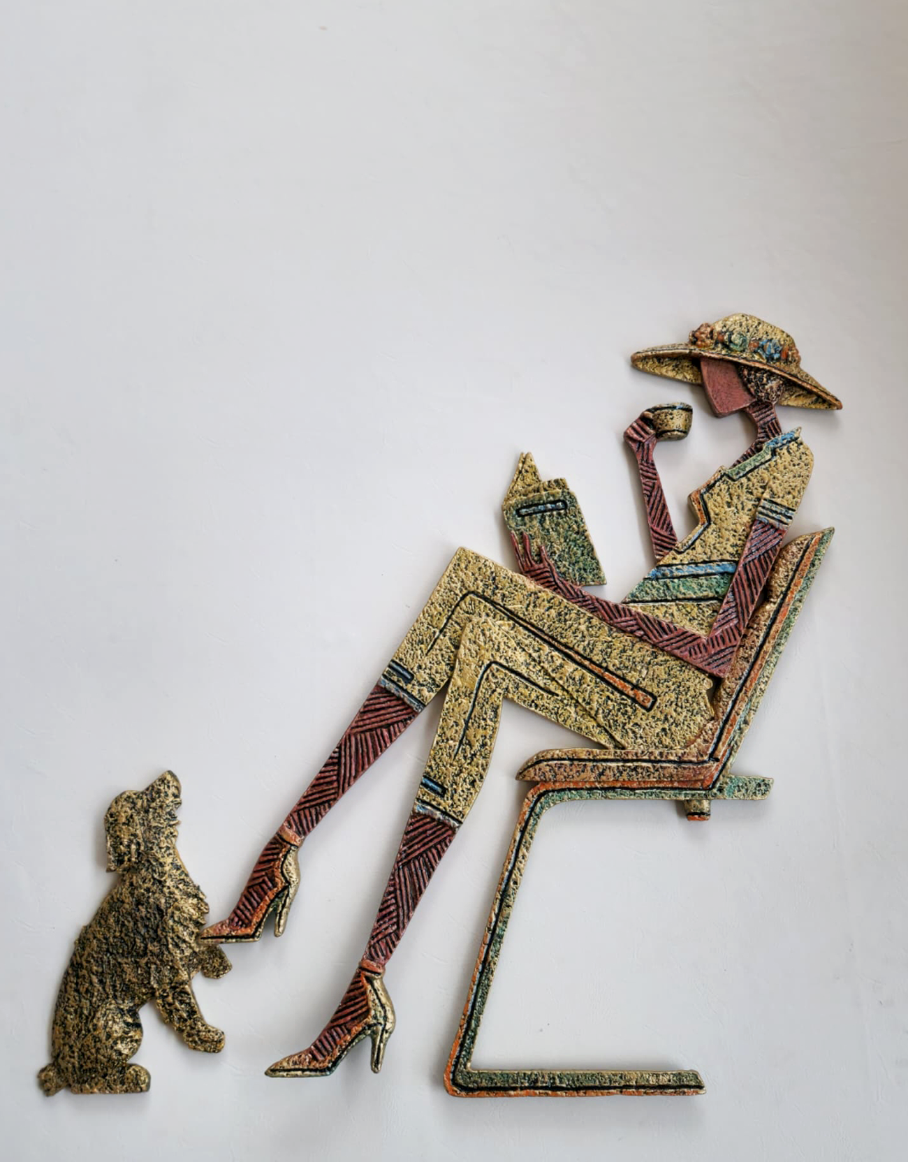 CALM COMPANIONS - WOMAN, DOG & BOOK 3D WALL SCULPTURE ART II