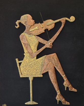 THE VIOLINIST 3D WALL SCULPTURE ART - SYMPHONY IN GOLD TEXTURED RELIEF